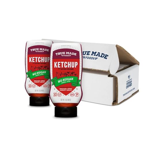 True Made Foods No Sugar Added Ketchup 17oz 2 Pack Condiment Squeeze Bottles