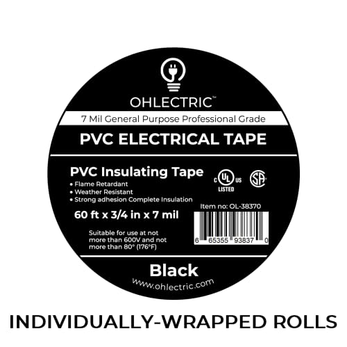 OHLECTRIC 200 Rolls Electrical Tape Heat Weather Resistant - Black