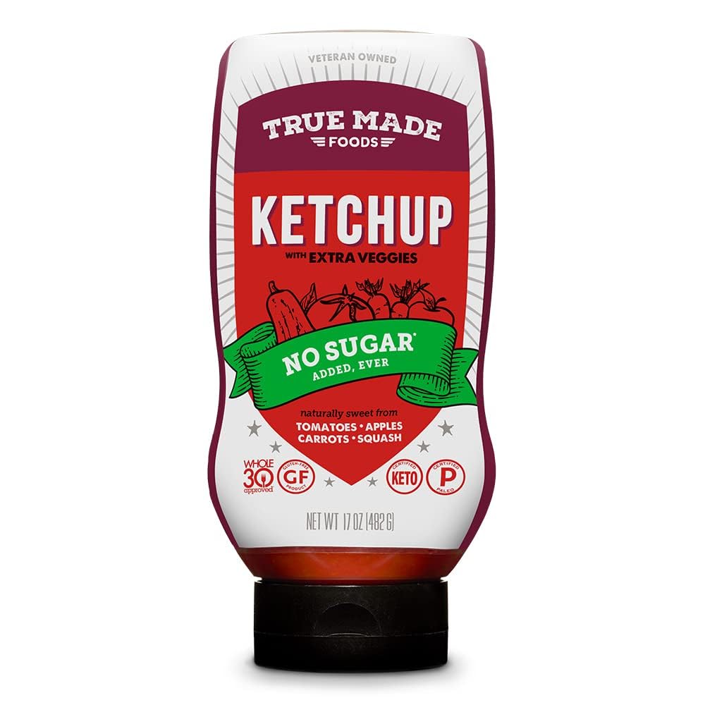 True Made Foods No Sugar Added Ketchup 17oz 2 Pack Condiment Squeeze Bottles