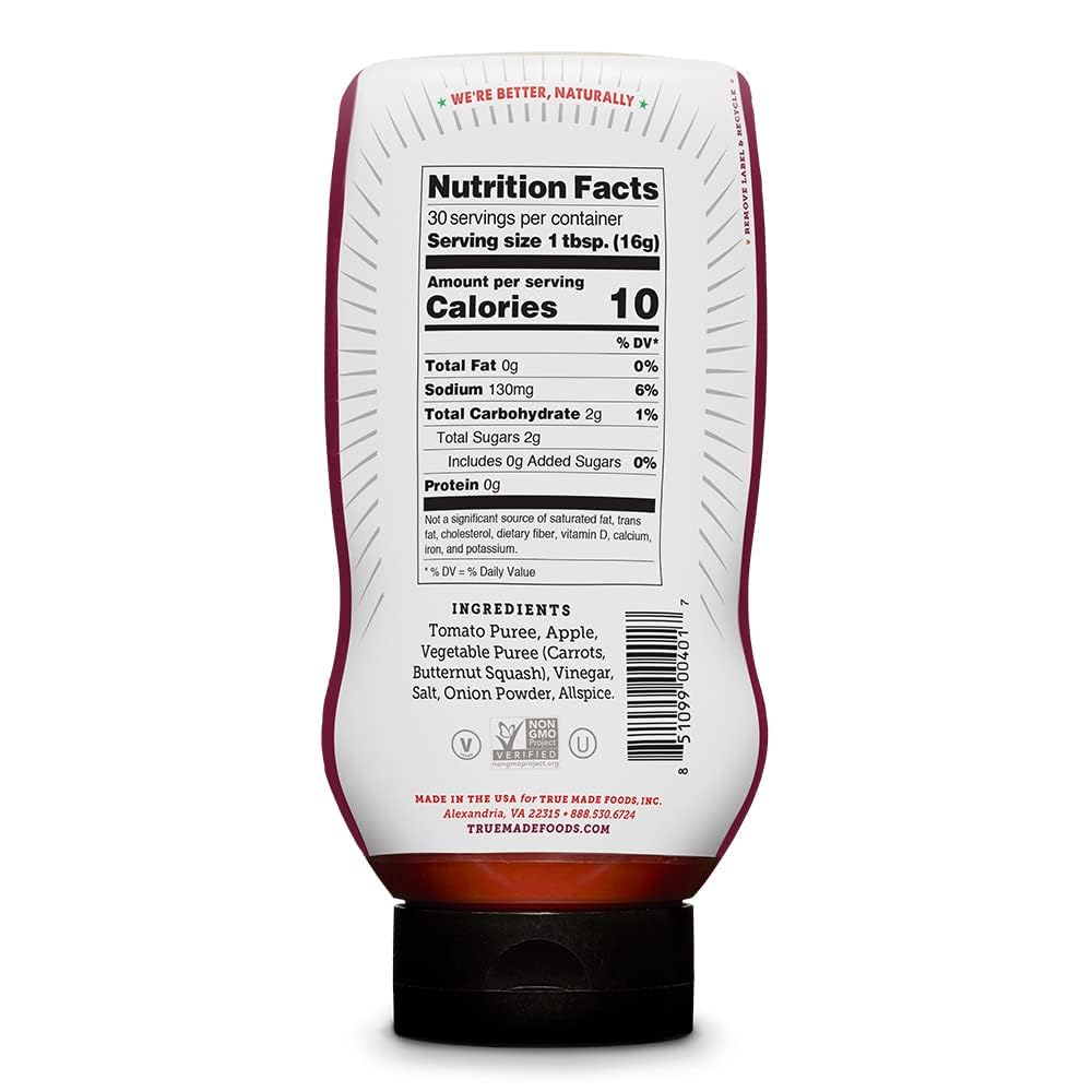 True Made Foods No Sugar Added Ketchup 17oz 2 Pack Condiment Squeeze Bottles