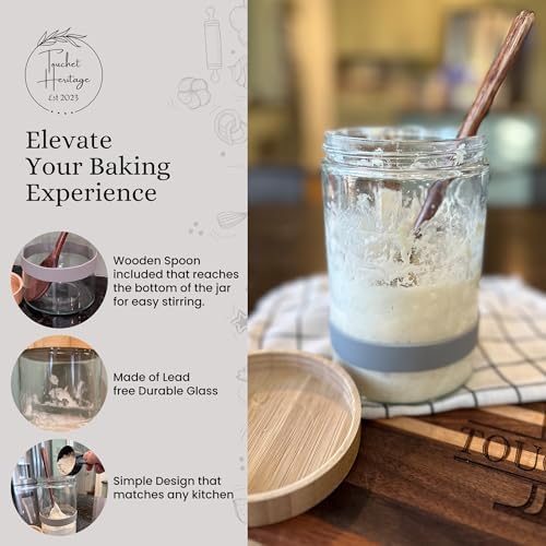 Sourdough Starter Jar with Bamboo Lid Durable Glass for Fermenting Sourdough