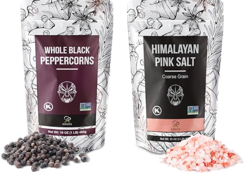 Soeos Black Peppercorns Pink Himalayan Salt 2-Piece Set