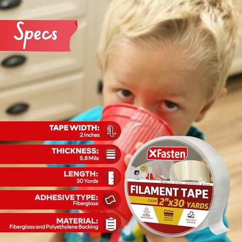 XFasten Filament Duct Tape 2 in x 30 yd Transparent Fiberglass Reinforced