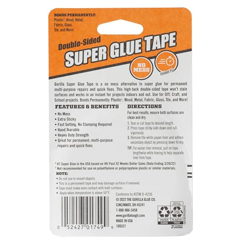 Gorilla Super Glue Tape 5 8in x 20ft Clear Pack of 1
