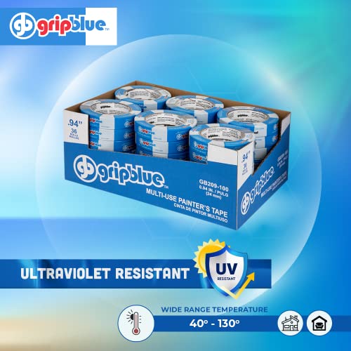 Secure Blue Masking Tape with 36 Rolls of Precision 1-inch Wide Durable