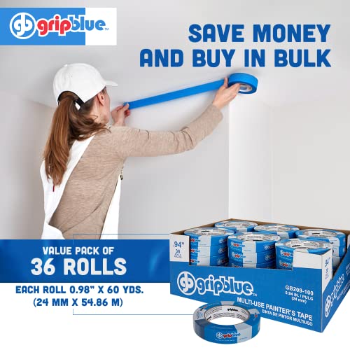 Secure Blue Masking Tape with 36 Rolls of Precision 1-inch Wide Durable
