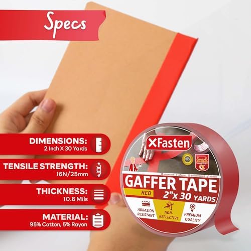 XFasten Red Gaffers Tape - Easy to Use Durable