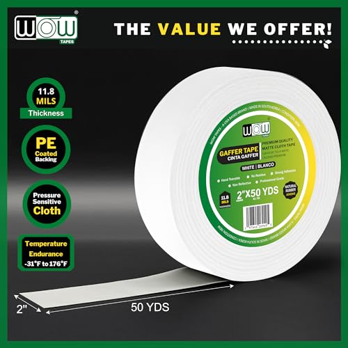 Wow Gaffers Tape 2 Inch White - 50 Yards Pack of 6