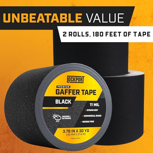 LOCKPORT BLACK GAFFERS TAPE 4IN X30YD - 2PACK PRO