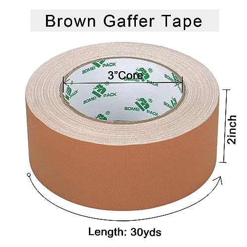 BOMEI PACK Non-Reflective Brown Gaffer Tape Self-Adhesive 2in x 30yds