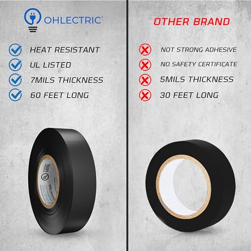 OHLECTRIC 200 Rolls Electrical Tape Heat Weather Resistant - Black