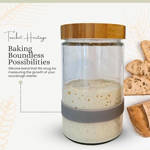 Sourdough Starter Jar with Bamboo Lid Durable Glass for Fermenting Sourdough