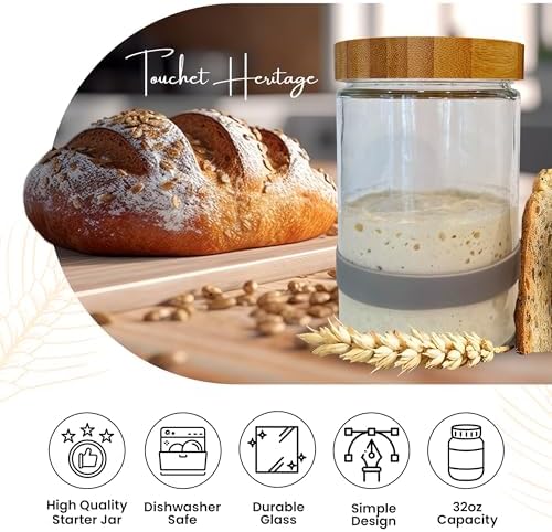 Sourdough Starter Jar with Bamboo Lid Durable Glass for Fermenting Sourdough