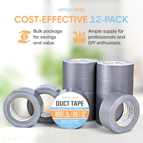 Office Deed 12-Roll Heavy Duty Duct Tape Bulk Pack 360 Yards