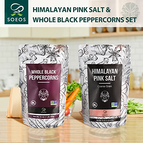 Soeos Black Peppercorns Pink Himalayan Salt 2-Piece Set