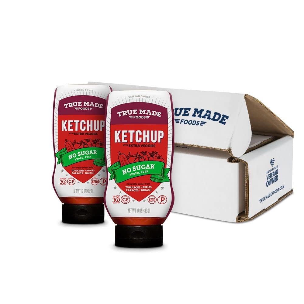 True Made Foods No Sugar Added Ketchup 17oz 2 Pack Condiment Squeeze Bottles