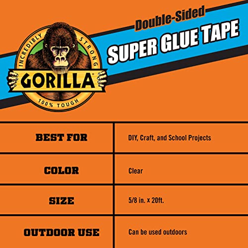 Gorilla Super Glue Tape 5 8in x 20ft Clear Pack of 1