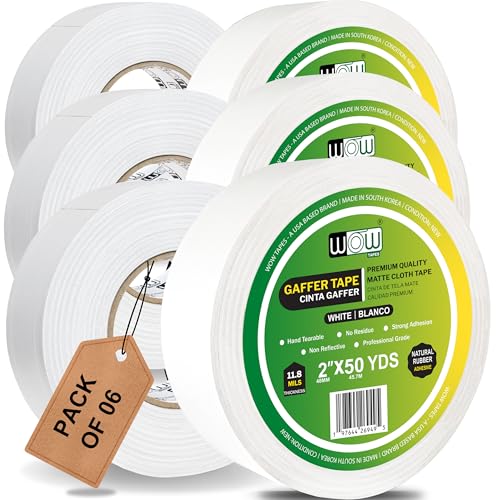 Wow Gaffers Tape 2 Inch White - 50 Yards Pack of 6