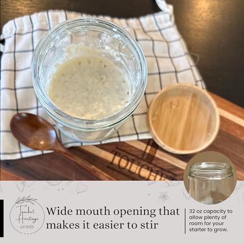 Sourdough Starter Jar with Bamboo Lid Durable Glass for Fermenting Sourdough