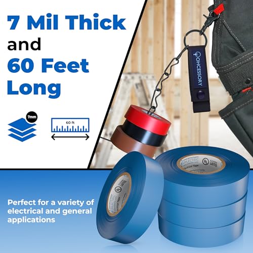 Professional Grade Vinyl Blue Electrical Tape with Easy-to-Use Holder Chain
