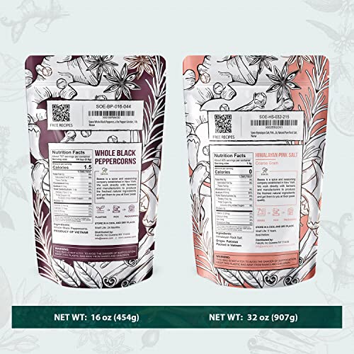 Soeos Black Peppercorns Pink Himalayan Salt 2-Piece Set