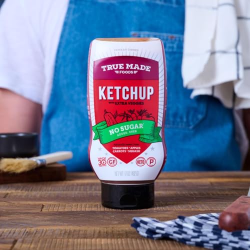 True Made Foods No Sugar Added Ketchup 17oz 2 Pack Condiment Squeeze Bottles