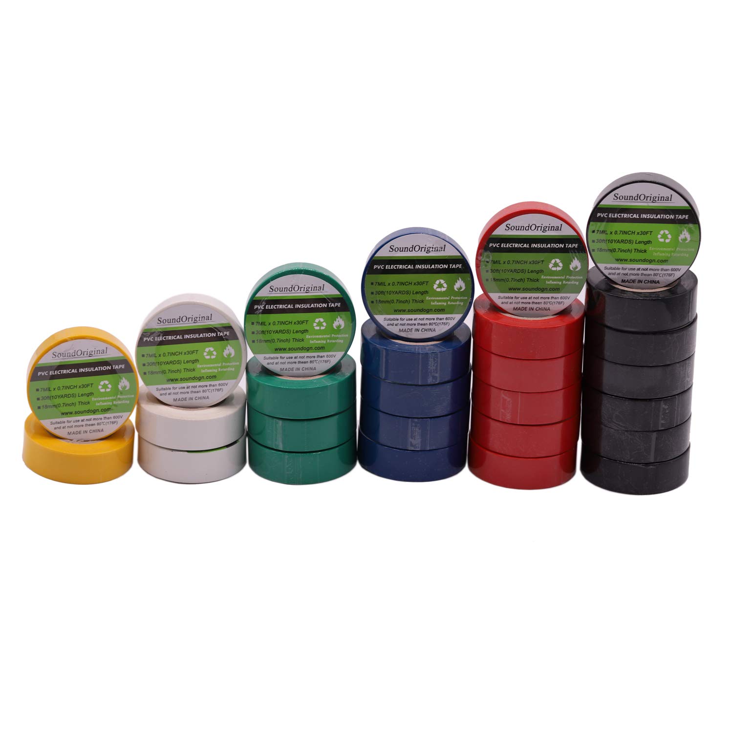 6Pack Multicolor 07-Inch Electrical Tape