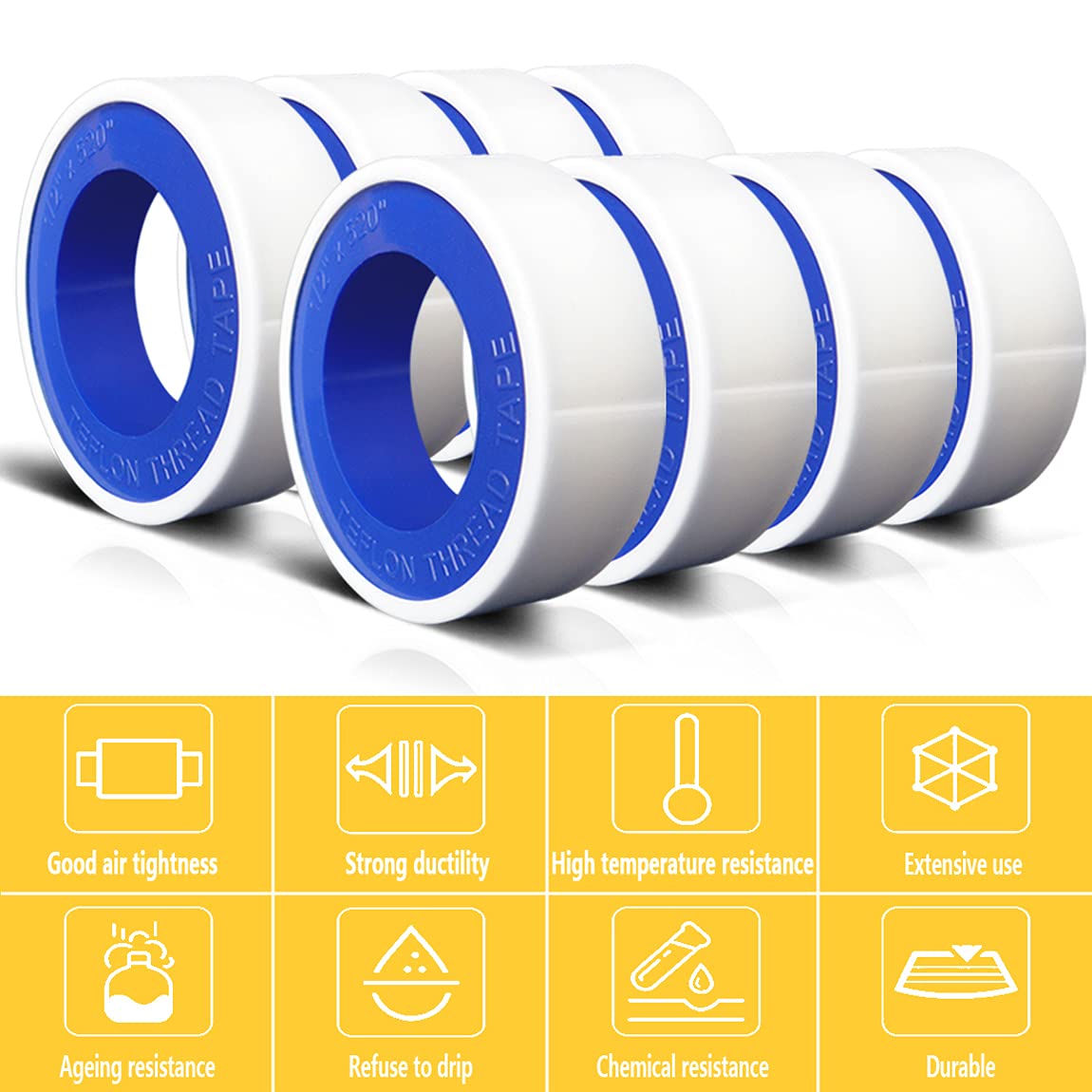 VOTMELL8 Rolls Teflon Tape 12 Inch x 520 Inches White