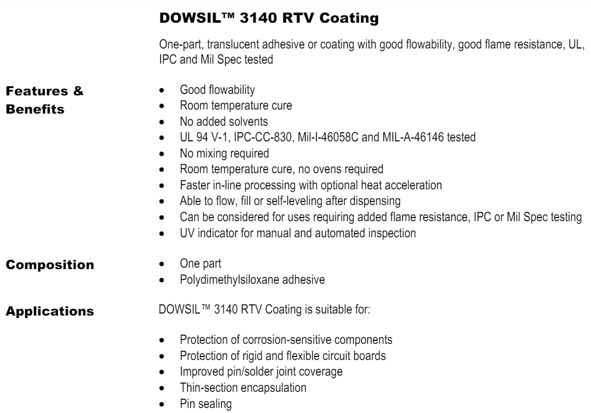 Dow Dowasil 3140 Silicone Adhesive Sealant Tube 100ml 338 Oz
