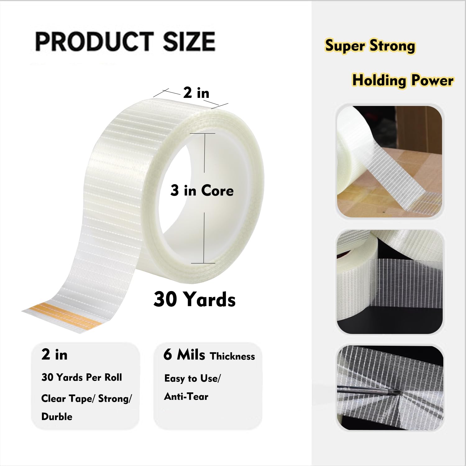 Qoqooice Fiberglass Filament Strapping Tape Heavy Duty 30 Yards