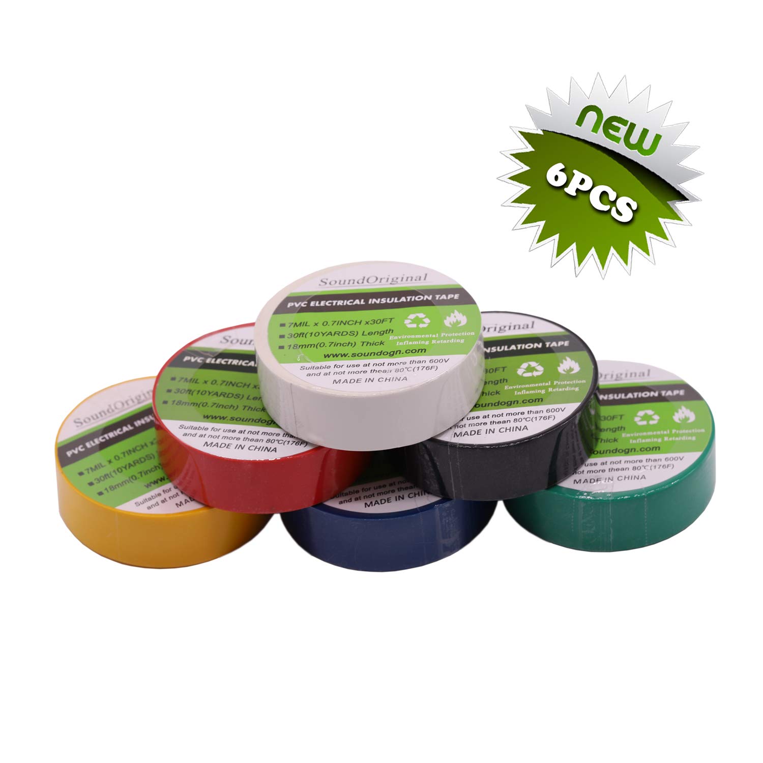 6Pack Multicolor 07-Inch Electrical Tape
