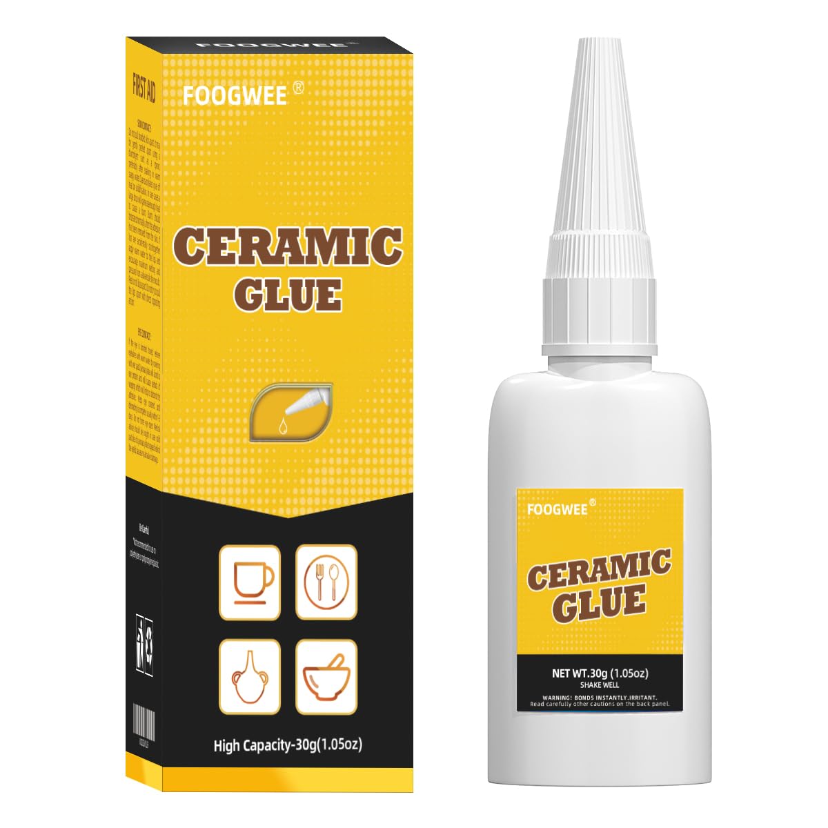 FOOGWEE Ceramic Glue - Quick Bonding for Porcelain and Glass