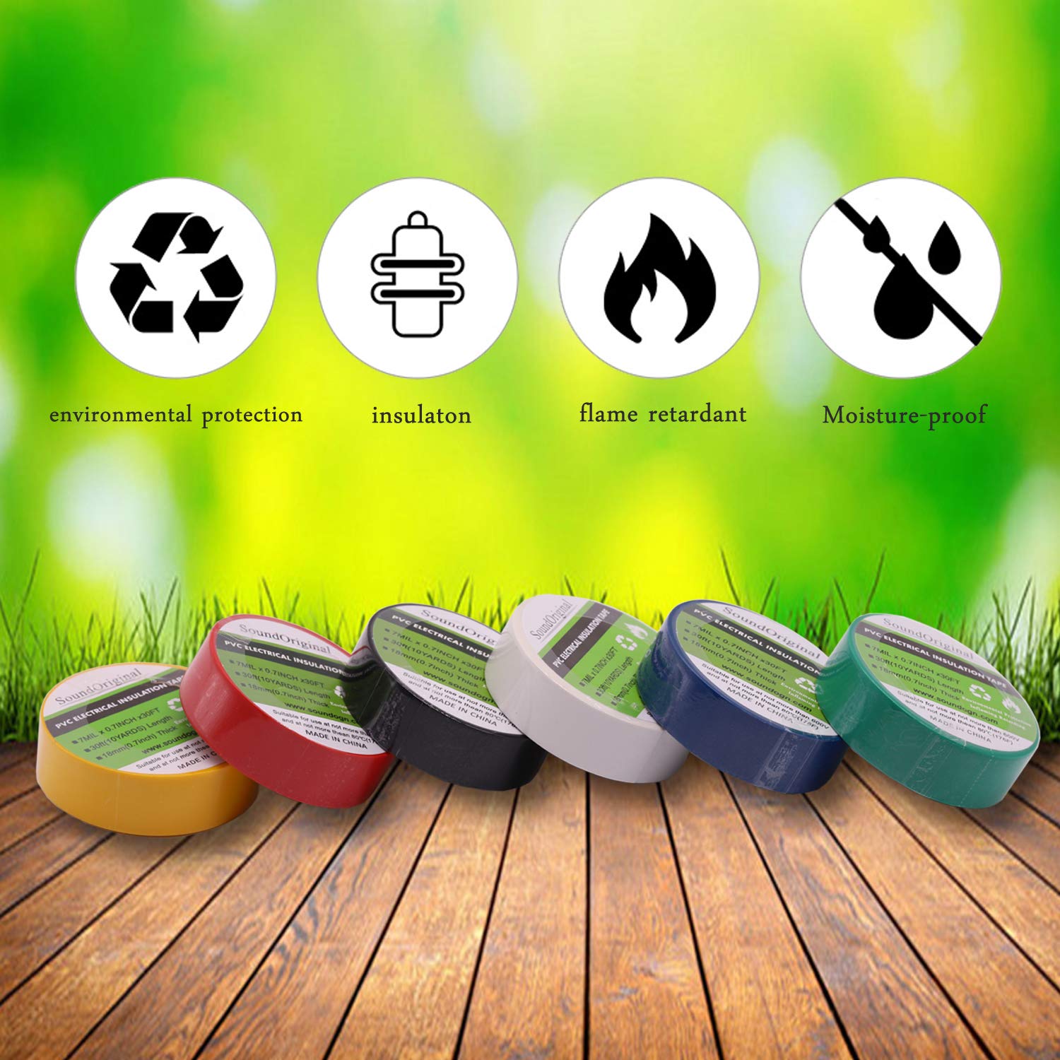 6Pack Multicolor 07-Inch Electrical Tape