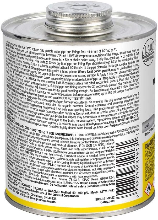 Oatey 31913 Contact Cements Strong Reliable for Pipe Connections