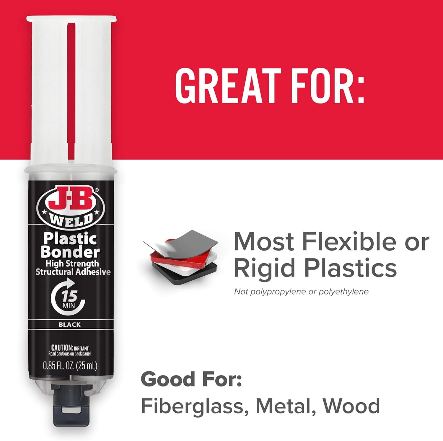 J-B Weld 25ml Plastic Bonder Black Adhesive for Strong Repairs