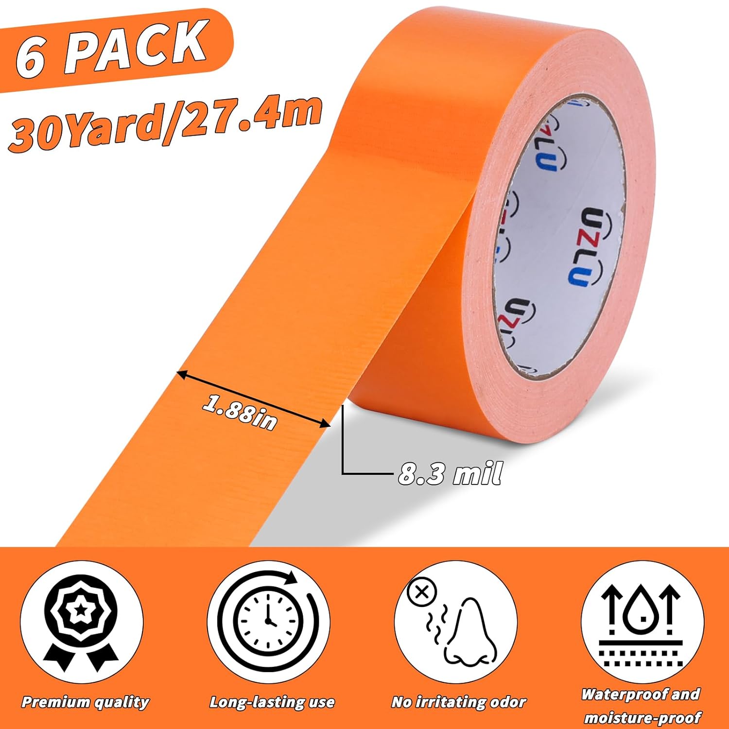6-Pack Durable Orange Duct Tape Heavy Duty Waterproof