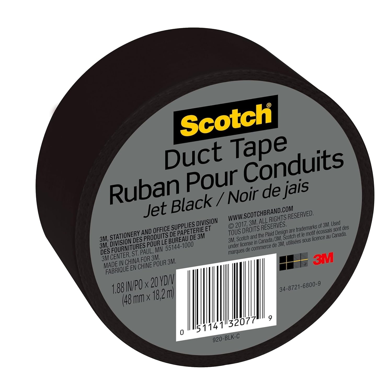 Durable Scotch Duct Tape 188 in x20 yd Black Roll