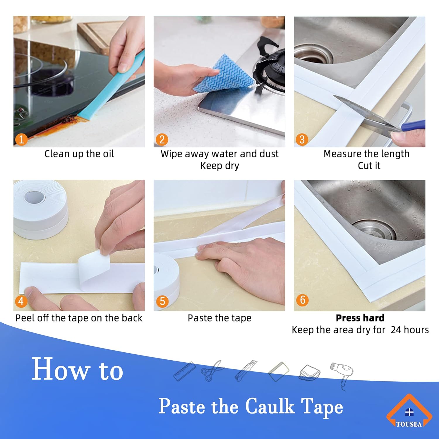 TOUSA White Caulk Tape Waterproof Self-Adhesive