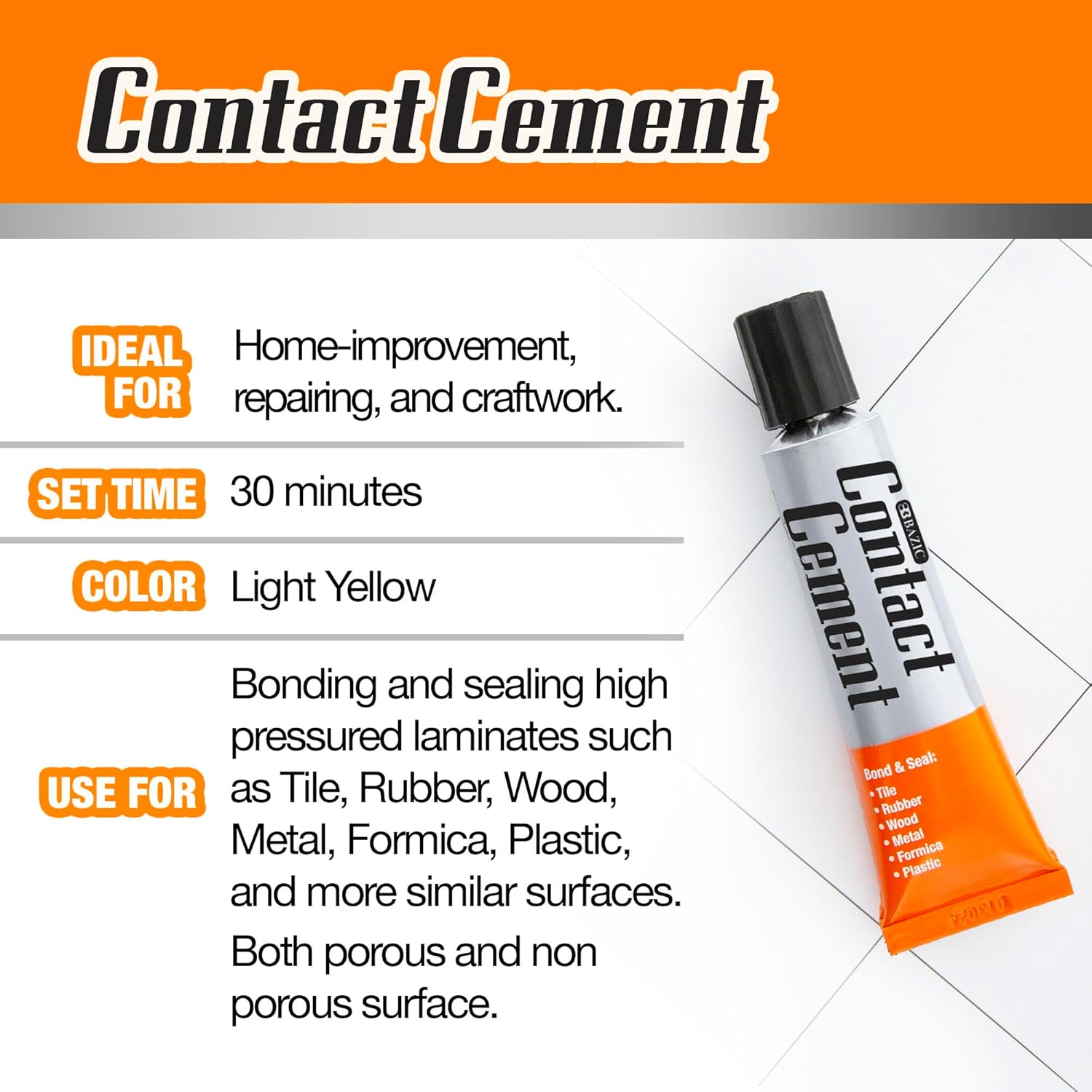 Strong adhesive bonds Tile Wood More - BAZIC Contact Cement 2-Pack