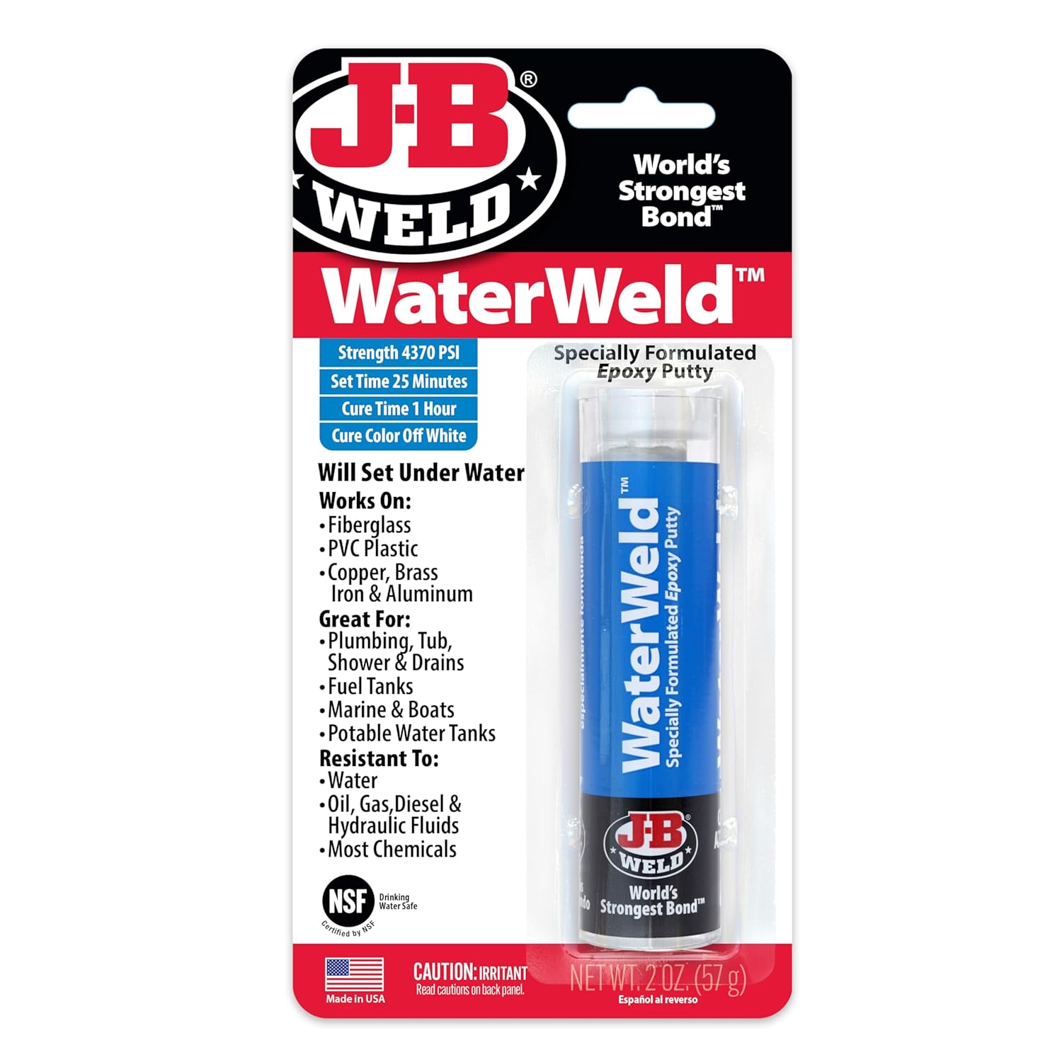 J-B Weld WaterWeld Epoxy Putty Stick 2 oz Off White