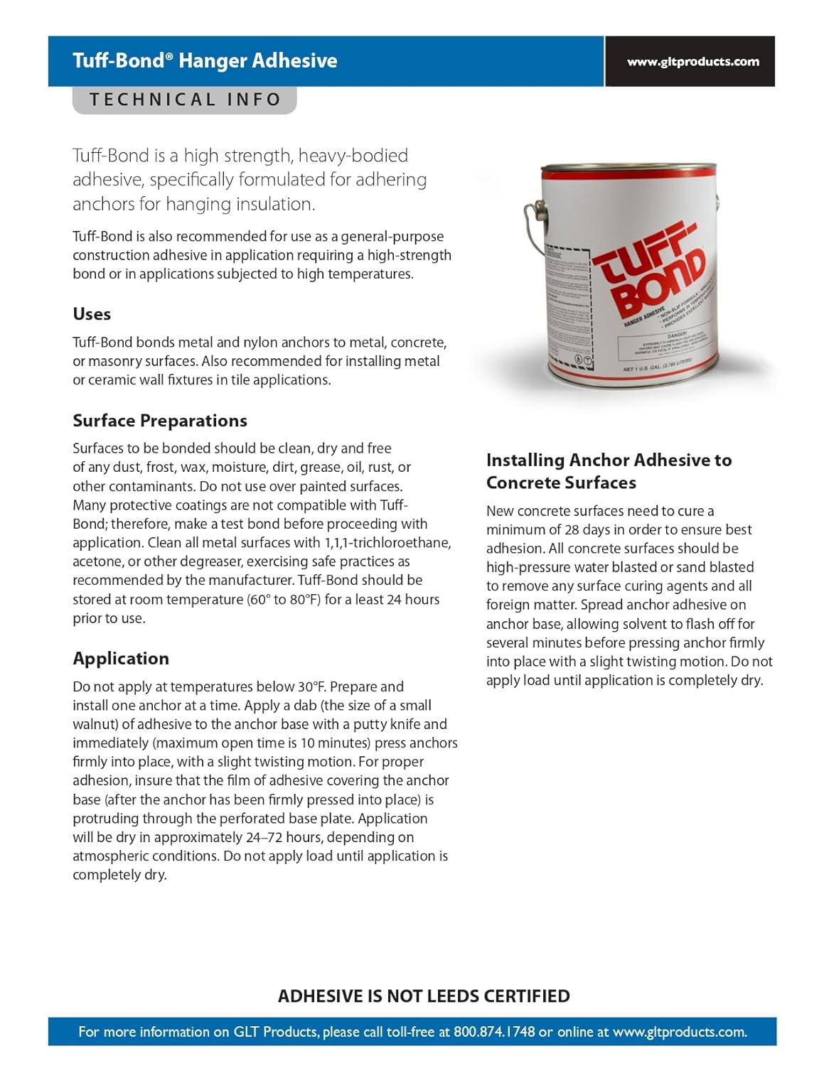 Professional Tuff-Bond Insulation Hanger Adhesive Easy to Use in Harsh Conditions