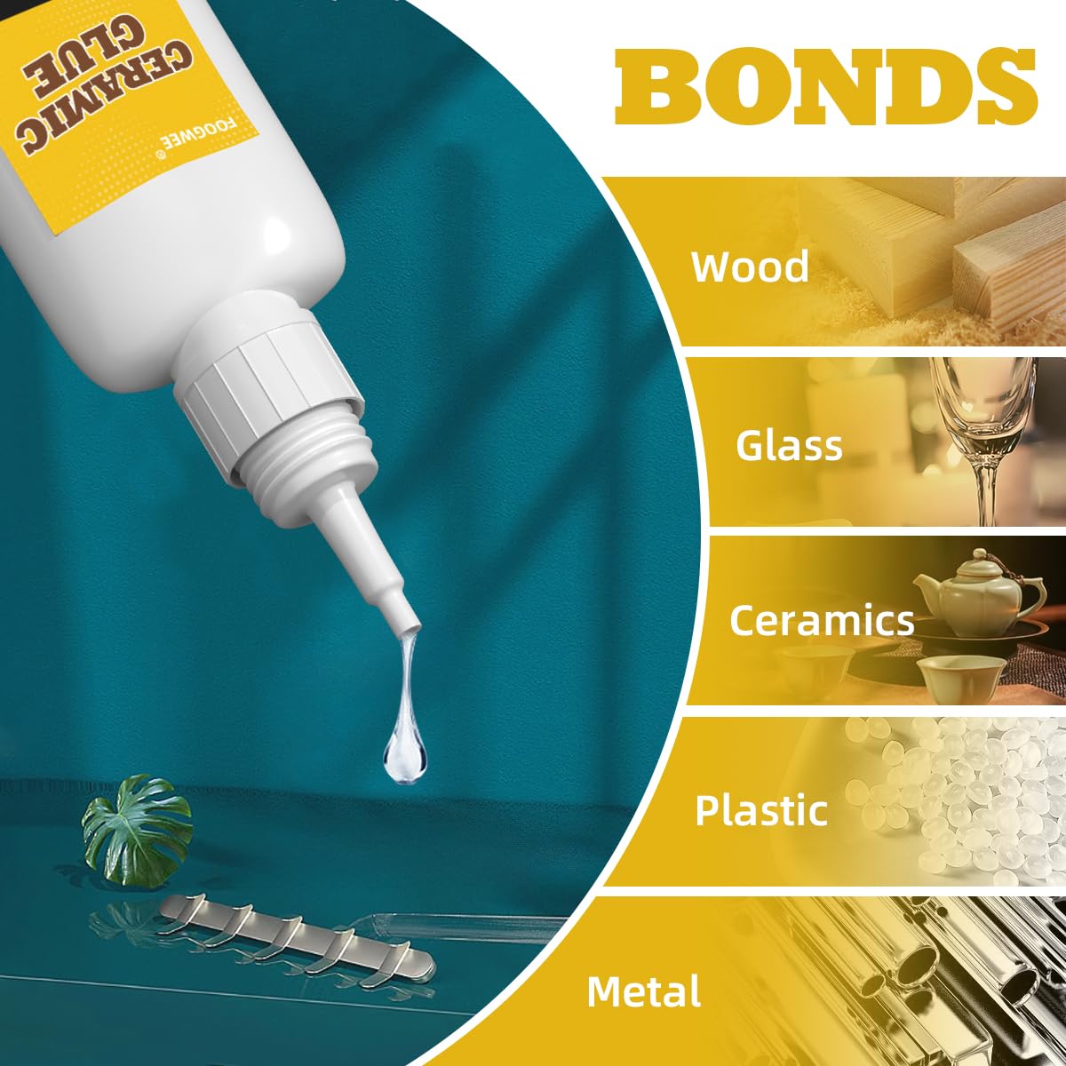 FOOGWEE Ceramic Glue - Quick Bonding for Porcelain and Glass