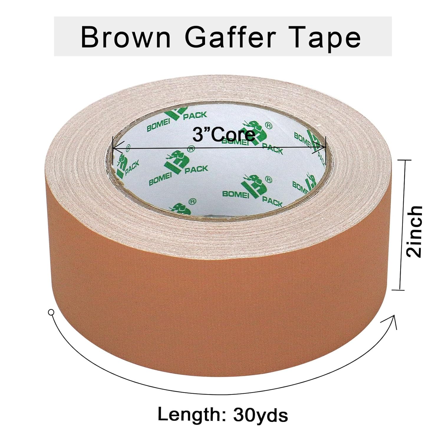BOMEI PACK Non-Reflective Brown Gaffer Tape Self-Adhesive 2in x 30yds