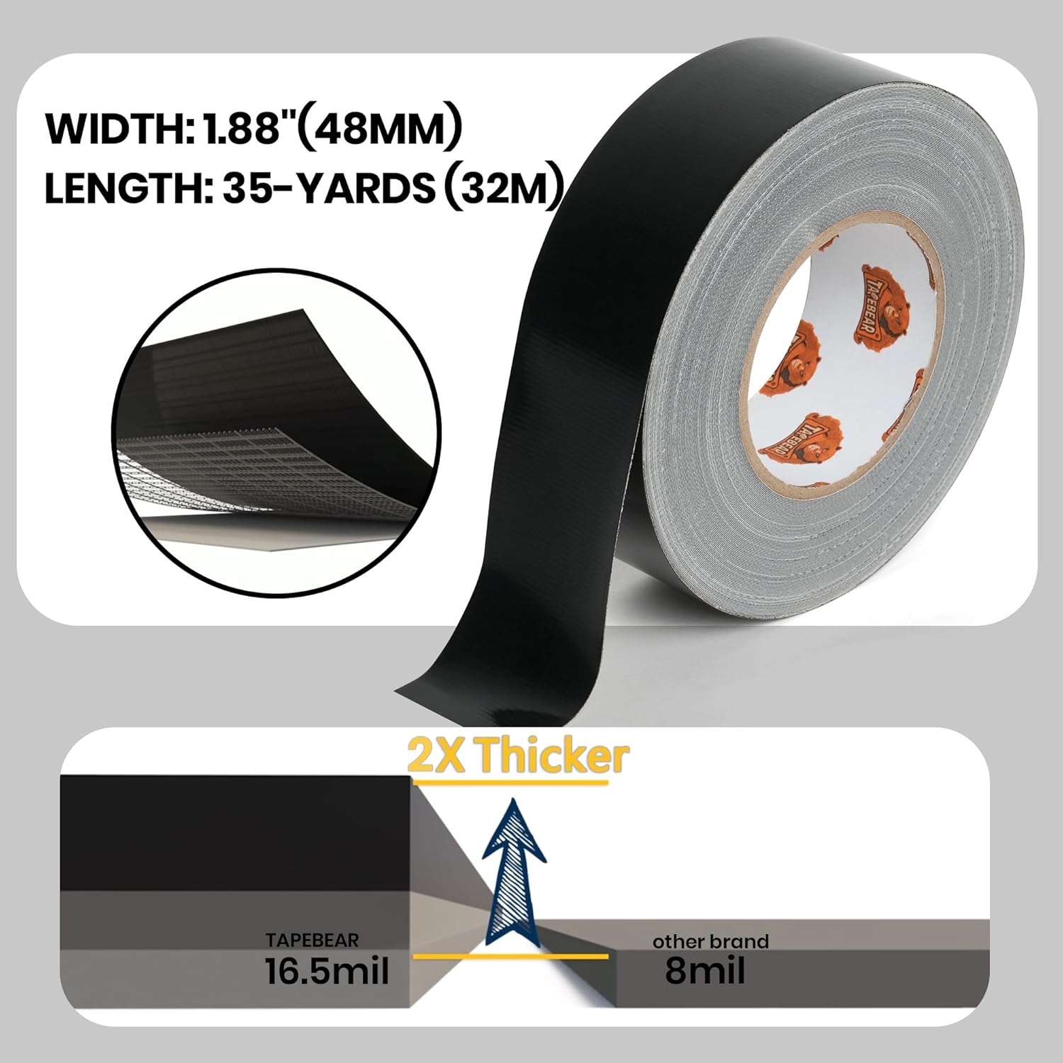 TAPEBEAR Duct Tape Heavy-Duty 165mil UV-Resistant and Waterproof Easy to Use