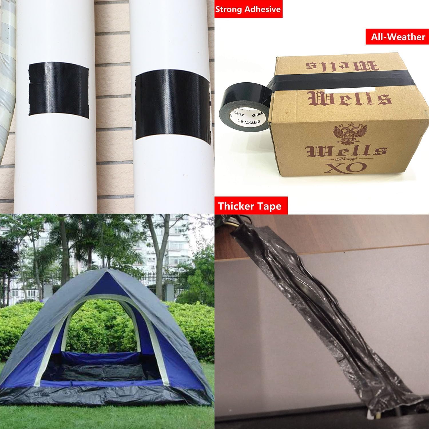 CHUANGSEED Black Duct Tape 3 x 55 Yards 164 ft Waterproof No Residue