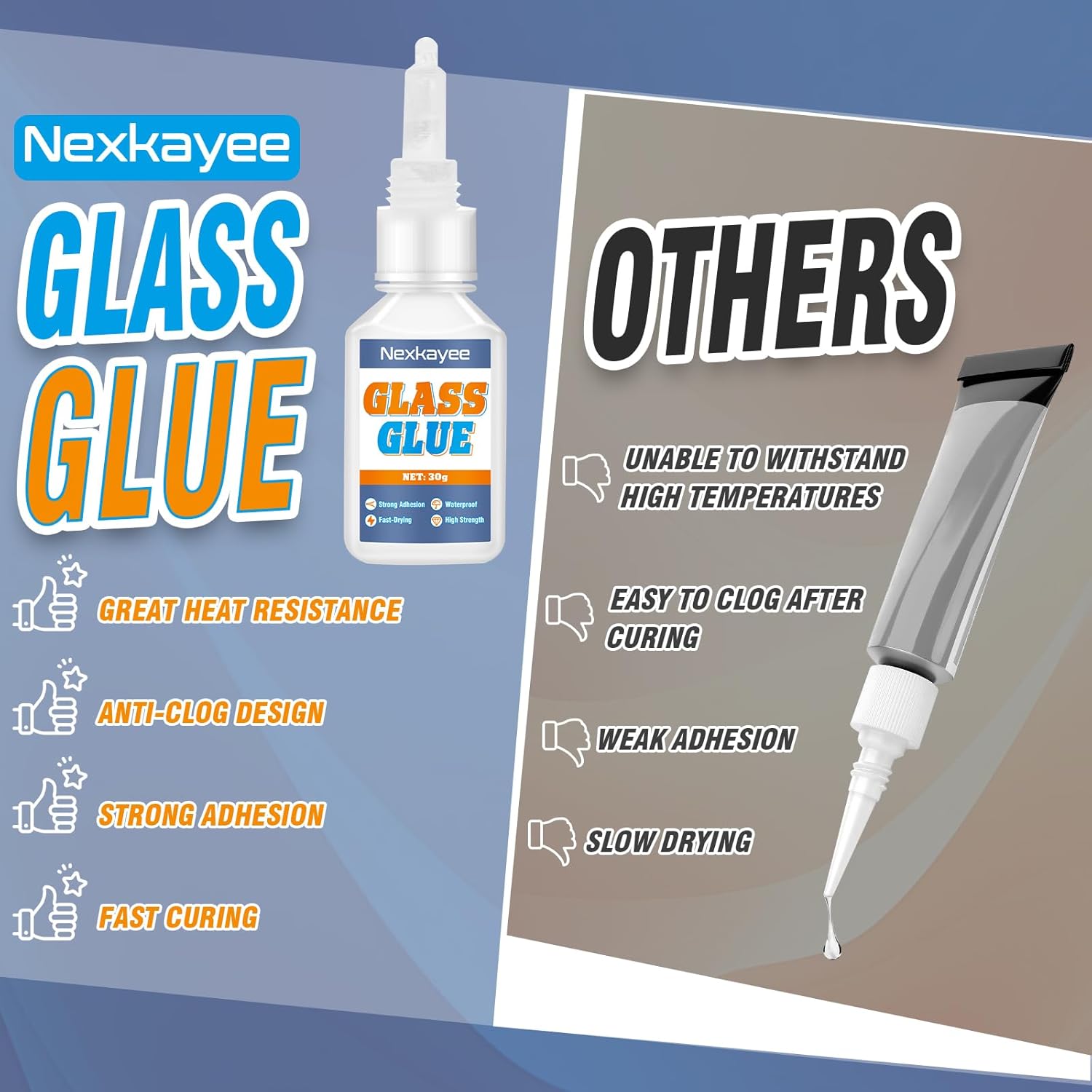 Nexkayee Glass Glue - Super Strong Adhesive for Glass Acrylic and More