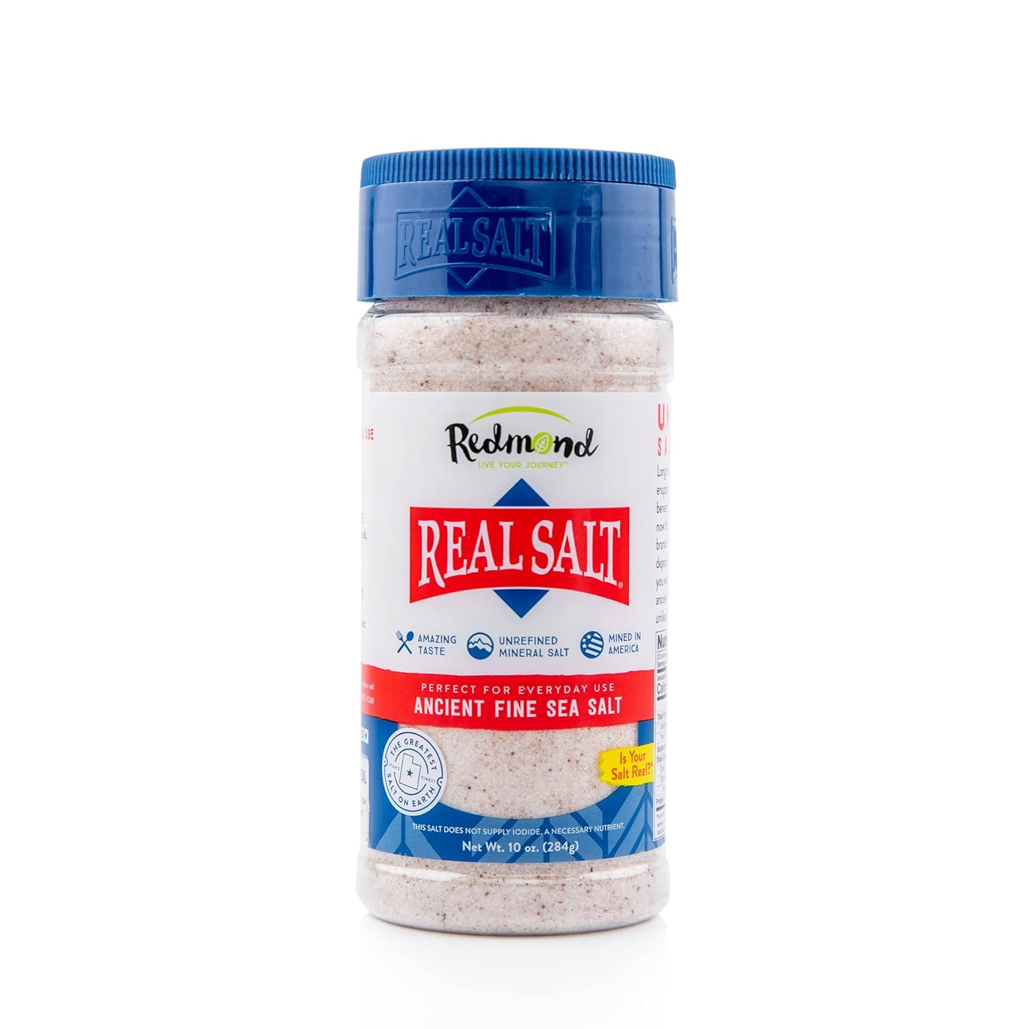 Redmond Real Salt - Natural Unrefined Gluten Free Fine 10 Ounce Shaker 1 Pack