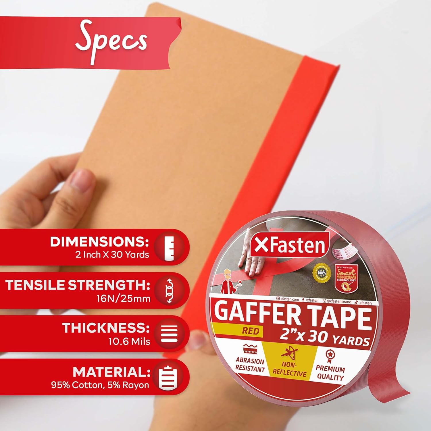 XFasten Red Gaffers Tape - Easy to Use Durable