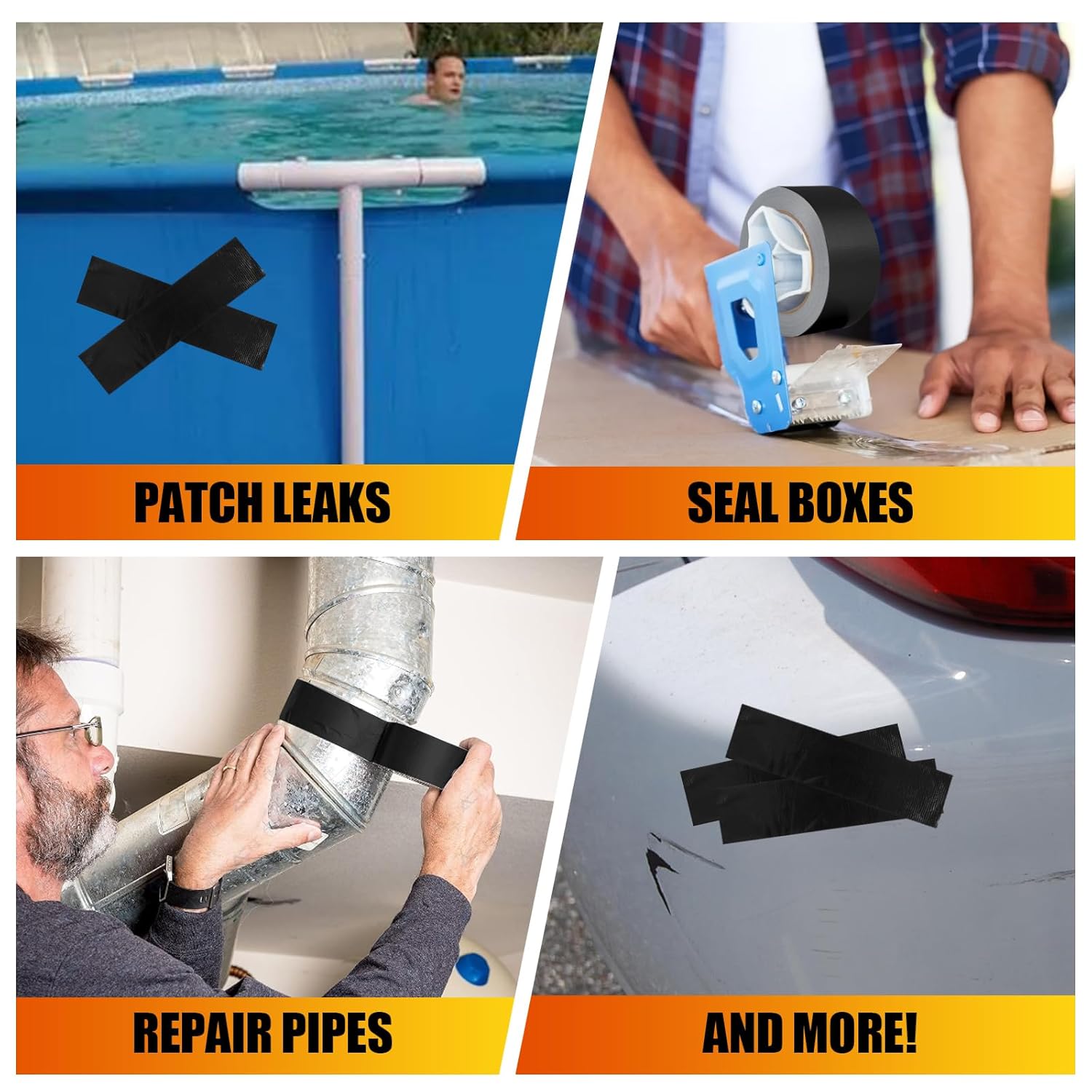 5-Pack Duct Tape Heavy Duty 2inx30yd No Residue Weatherproof Black