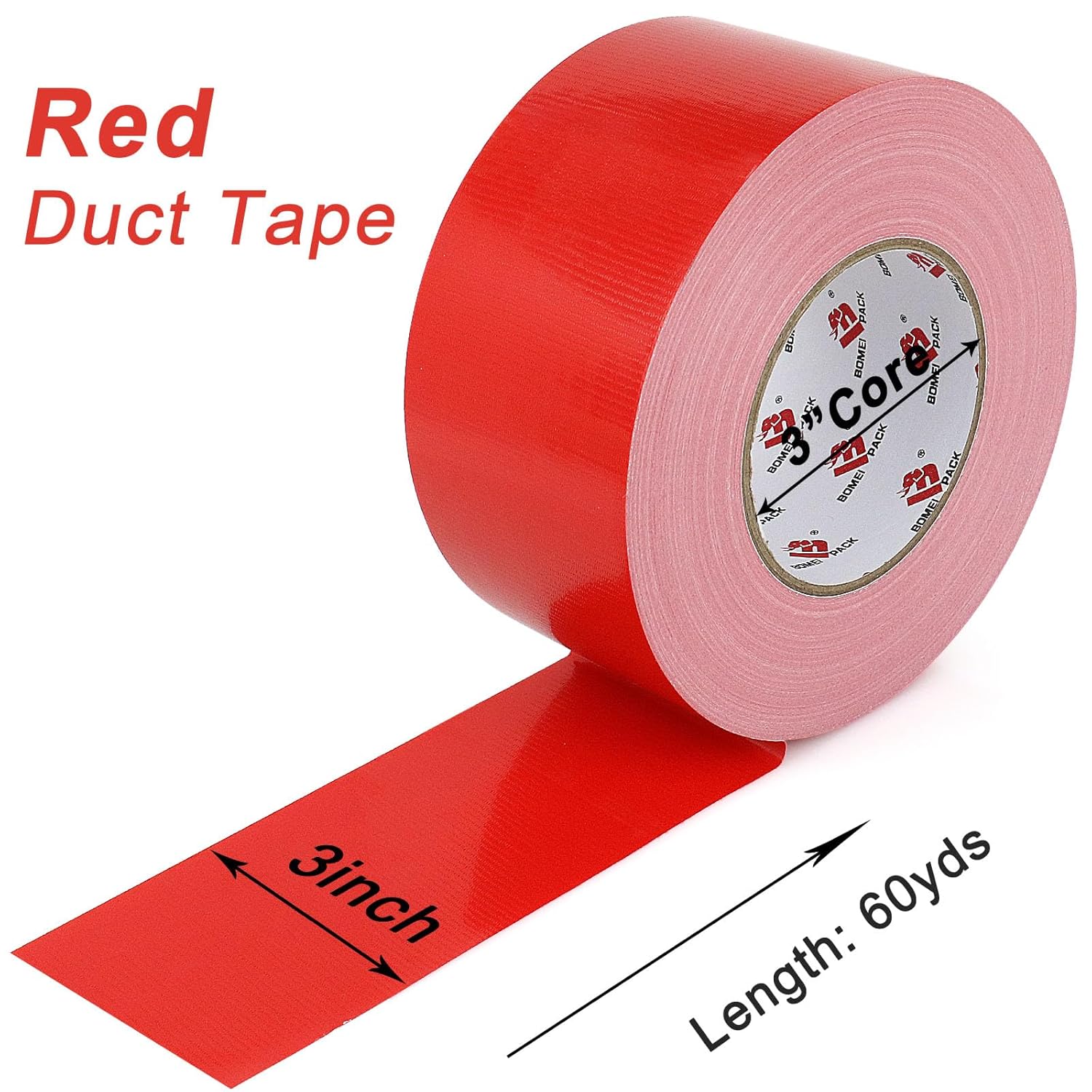 BOMEI PACK 3-Inch Red Duct Tape Industrial-Strength Waterproof and Durable